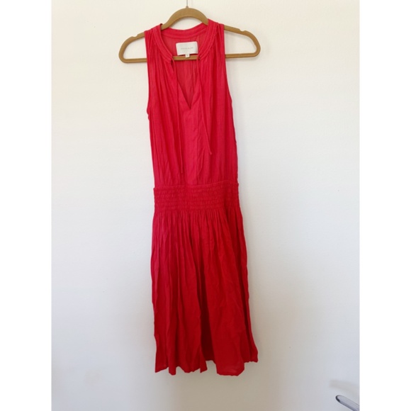 Brochu Walker Francine Crinkle Gauze Midi Dress Vermillion Red XS - Picture 3 of 8